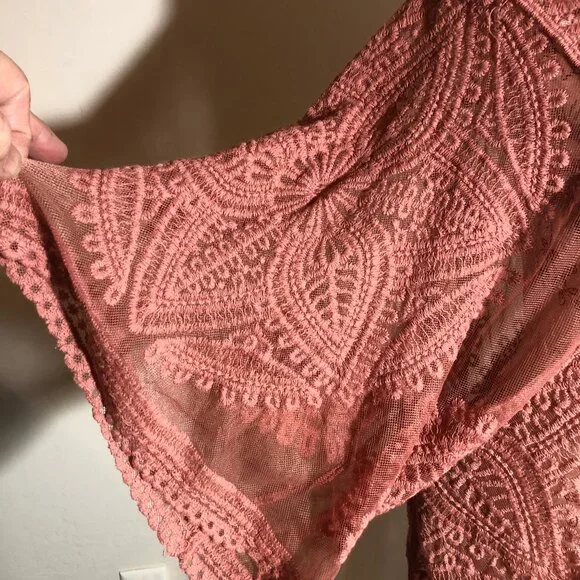 🌸 Vintage Inspired Terracotta Lace Duster Kimono | Boho Luxe Layering Piece - Picture 5 of 13